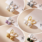 Cubic Zirconia Huggie Hoop Pearl Drop Earrings for Women, Light‑Luxury Versatile Multicolor Shell Pearl Dangle Earrings, Fashion Jewelry