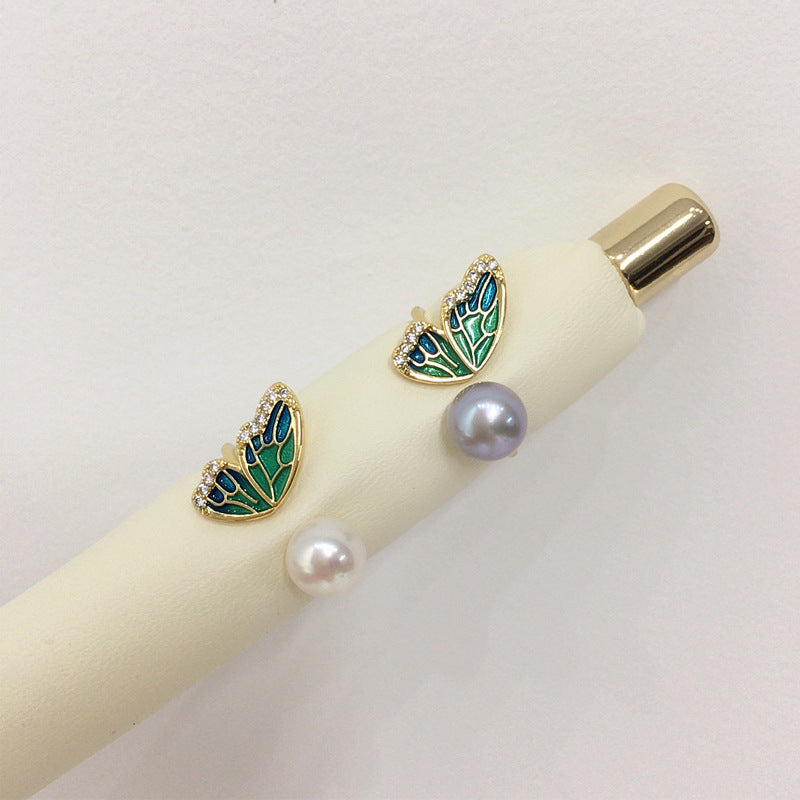 18K Gold‑Plated Butterfly Wing Pearl Ring, Fashion Shell‑Pearl Open Ring for Women
