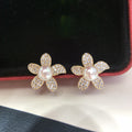 Full Pave Zircon Flower Shell Pearl Stud Earrings, Gold Tone Daily Commute Pearl Earrings for Women