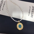 Vintage Turquoise Oval Pendant Necklace, Rice‑Shaped Shell Pearl Choker Necklace for Women