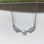 Wing‑Shape Micro‑Pave Cubic Zirconia Shell Pearl Pendant Necklace, Fashion Women Clavicle Chain