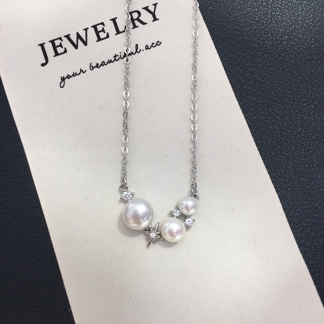 Six‑Pointed Star Multi‑Shell‑Pearl Pendant Necklace, Dainty Women Clavicle Chain