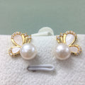 Women Butterfly Shell Pearl Stud Earrings, Micro Paved Cubic Zirconia Gold Tone Elegant Pearl Earrings Jewelry Gift