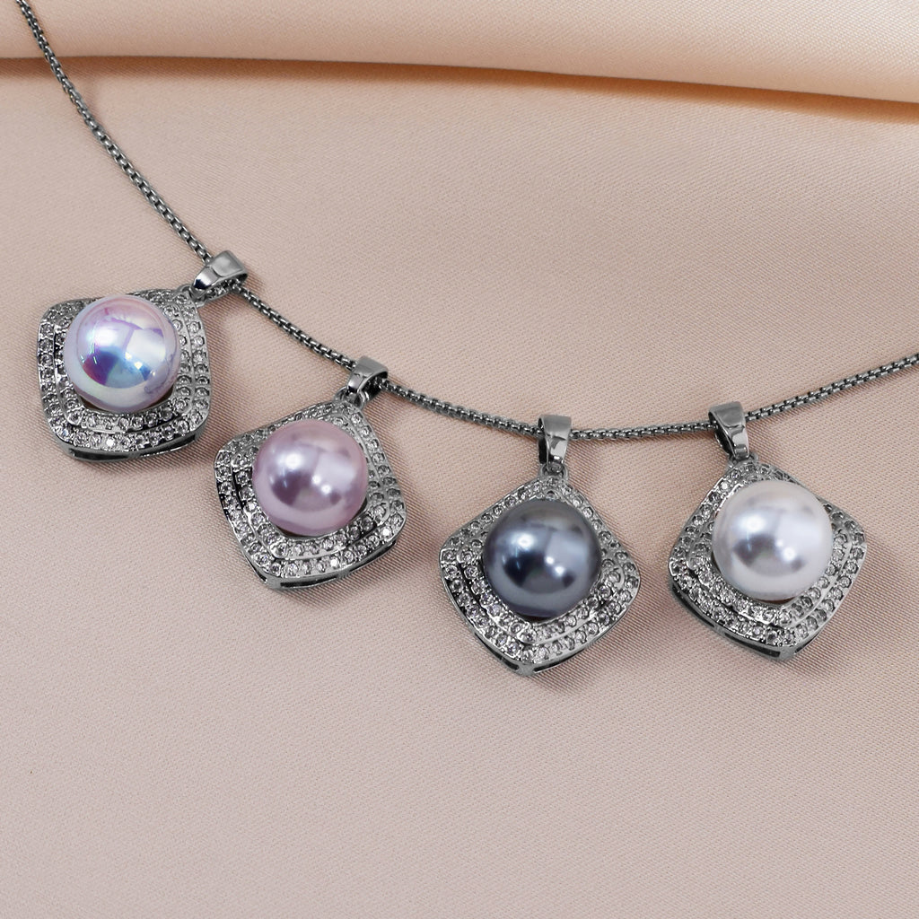 Square‑Shaped Zircon Shell‑Pearl Jewelry Set, Necklace Pendant & Stud Earrings, Elegant Matching Jewellery for Women