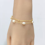 5‑6mm Rice‑Shape Shell Pearl Double Layer Bracelet, 18K Gold Filled Women Hand Jewelry
