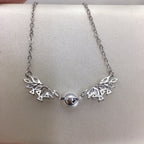Wing‑Shape Micro‑Pave Cubic Zirconia Shell Pearl Pendant Necklace, Fashion Women Clavicle Chain