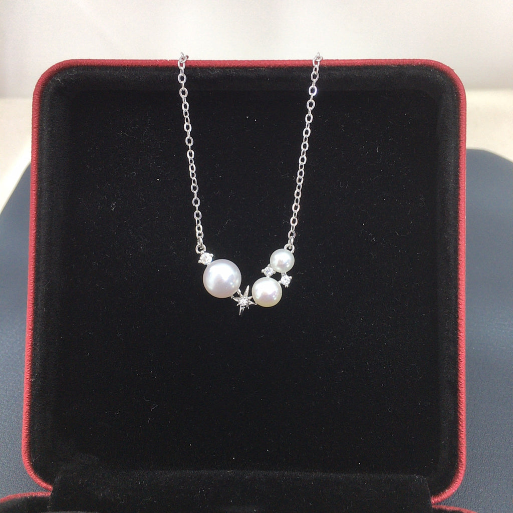 Six‑Pointed Star Multi‑Shell‑Pearl Pendant Necklace, Dainty Women Clavicle Chain