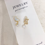 Butterfly Shell‑Pearl Drop Earrings for Women, 925 Sterling Silver Post