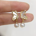 Butterfly Shell‑Pearl Drop Earrings for Women, 925 Sterling Silver Post