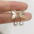 Butterfly Shell‑Pearl Drop Earrings for Women, 925 Sterling Silver Post