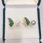 18K Gold‑Plated Butterfly Wing Pearl Ring, Fashion Shell‑Pearl Open Ring for Women