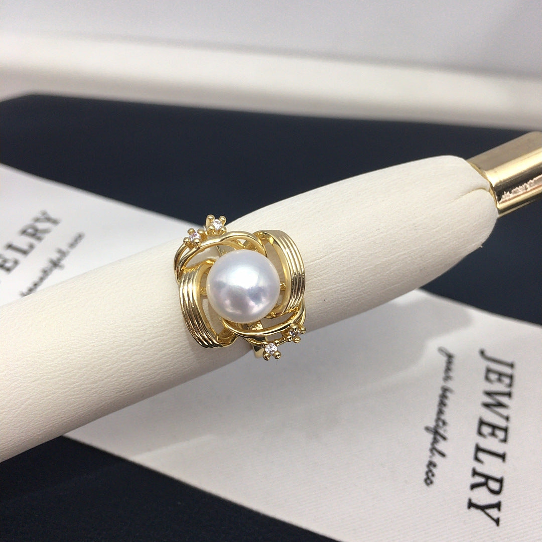 Twisted Shell Pearl Ring, Fashion 3D‑Design Women’s Pearl Jewelry