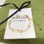 5‑6mm Rice‑Shape Shell Pearl Double Layer Bracelet, 18K Gold Filled Women Hand Jewelry
