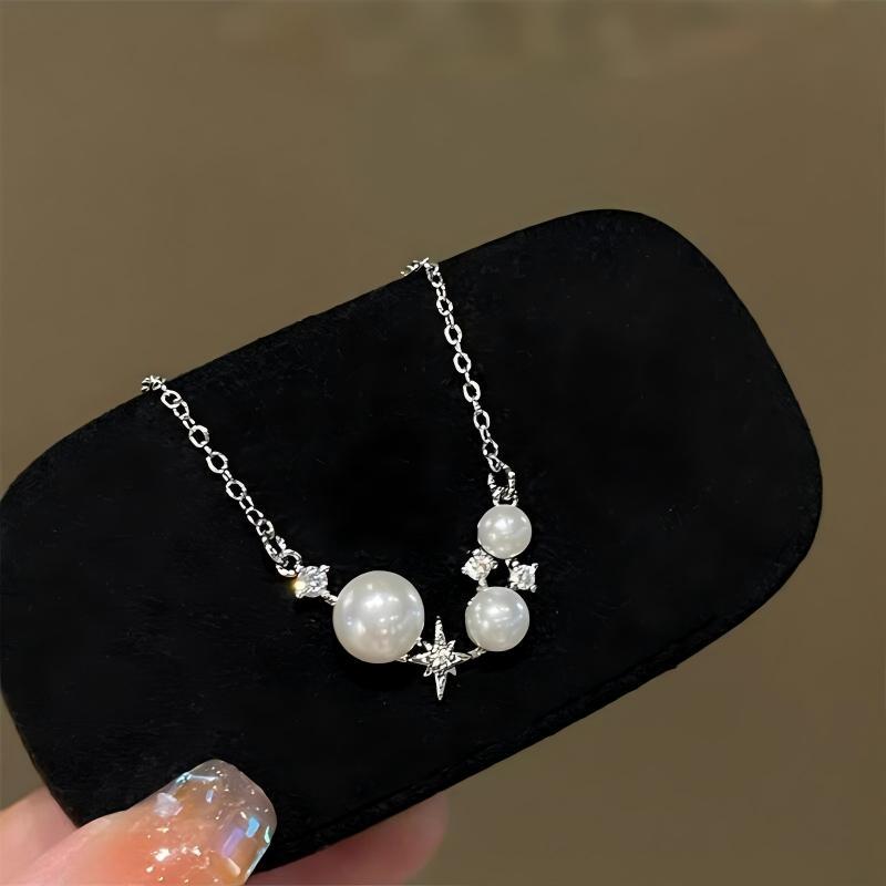 Six‑Pointed Star Multi‑Shell‑Pearl Pendant Necklace, Dainty Women Clavicle Chain