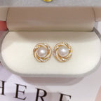 18K Gold‑Plated Bird‑Nest Shell Pearl Stud Earrings, 925 Sterling Silver Post for Women