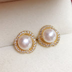 Clover Hollow Micro‑Pave Zircon Shell Pearl Stud Earrings,18K Gold‑Tone / Silver‑Tone 925 Sterling Silver Post Earrings for Women