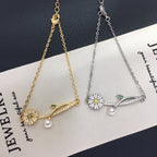 Daisy Branch Shell Pearl Bracelet, Micro‑Pave Cubic Zirconia Elegant Women Hand Jewelry