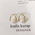Minimalist Hollow Teardrop Shell Pearl Stud Earrings, 18K Gold‑Tone Plated 925 Sterling Silver Post Elegant Earrings for Women