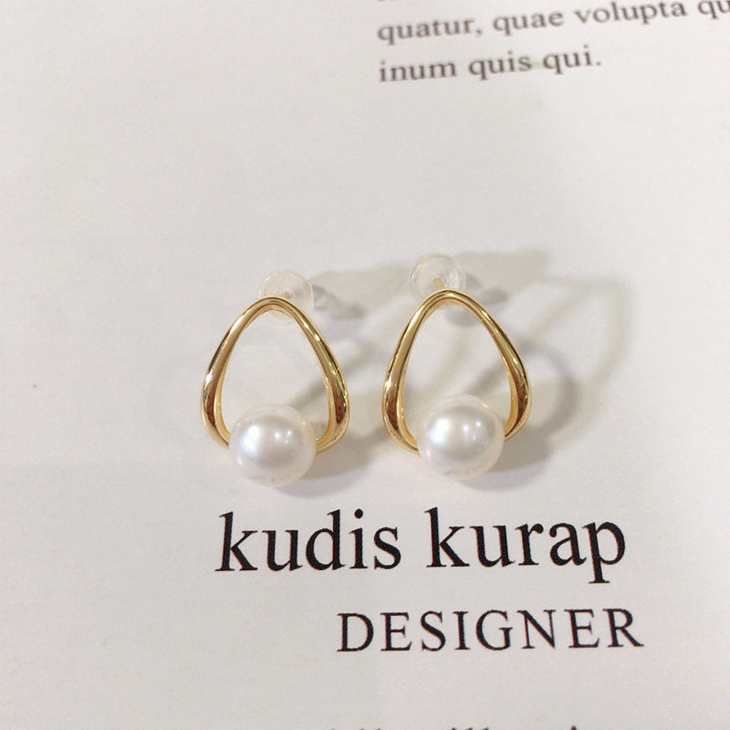 Minimalist Hollow Teardrop Shell Pearl Stud Earrings, 18K Gold‑Tone Plated 925 Sterling Silver Post Elegant Earrings for Women