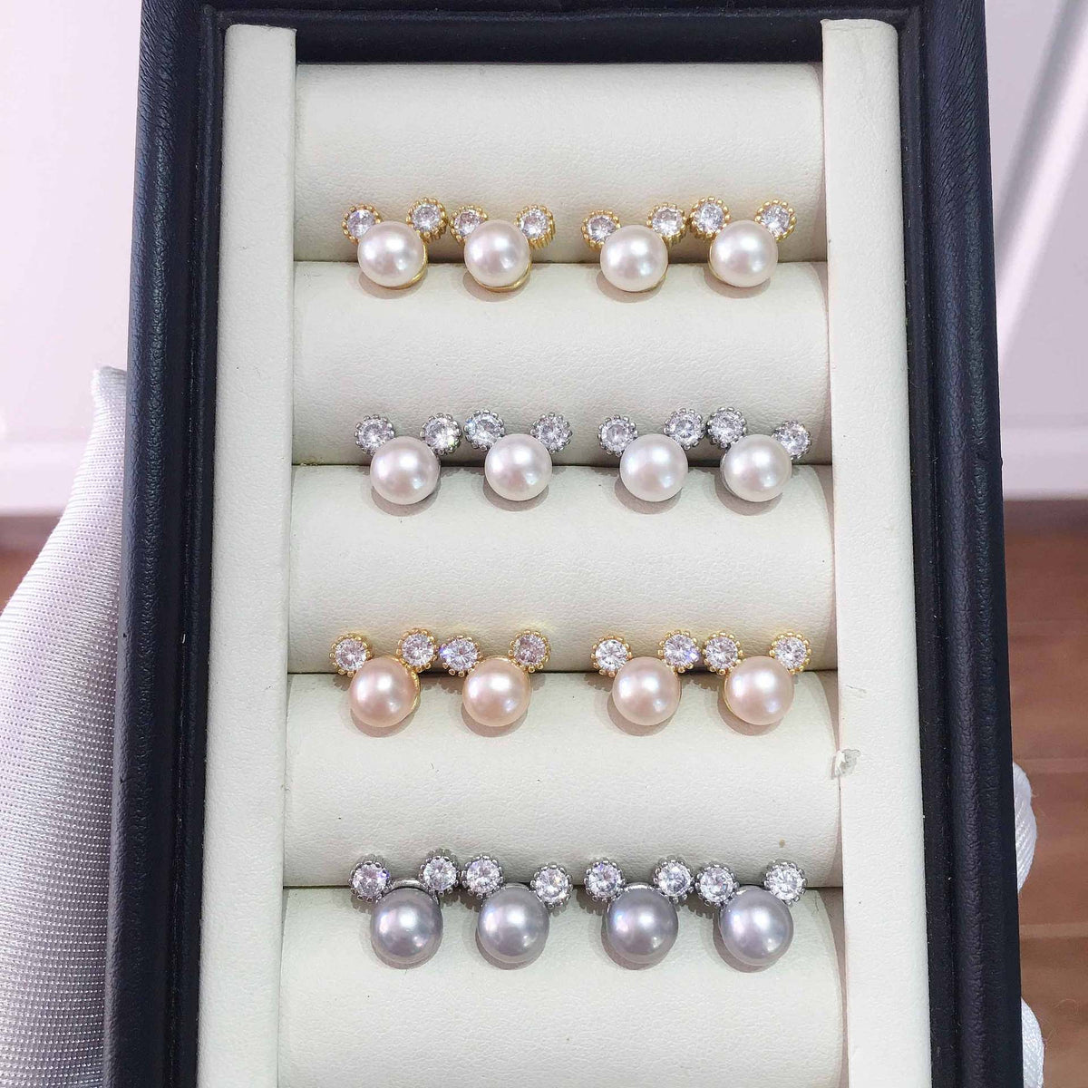 Cute Mickey‑Shaped Shell Pearl Stud Earrings, Dainty Delicate Pearl Earrings for Women
