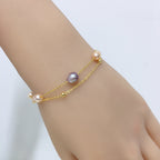 5‑6mm Rice‑Shape Shell Pearl Double Layer Bracelet, 18K Gold Filled Women Hand Jewelry