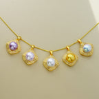 Square‑Shaped Zircon Shell‑Pearl Jewelry Set, Necklace Pendant & Stud Earrings, Elegant Matching Jewellery for Women