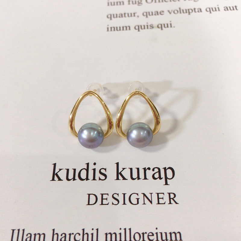 Minimalist Hollow Teardrop Shell Pearl Stud Earrings, 18K Gold‑Tone Plated 925 Sterling Silver Post Elegant Earrings for Women