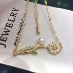 Daisy Branch Shell Pearl Bracelet, Micro‑Pave Cubic Zirconia Elegant Women Hand Jewelry