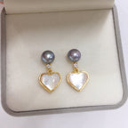 Heart‑Shaped Shell Pearl Drop Earrings, Natural Shell Inlay 18K Gold‑Tone 925 Sterling Silver Post Earrings for Women