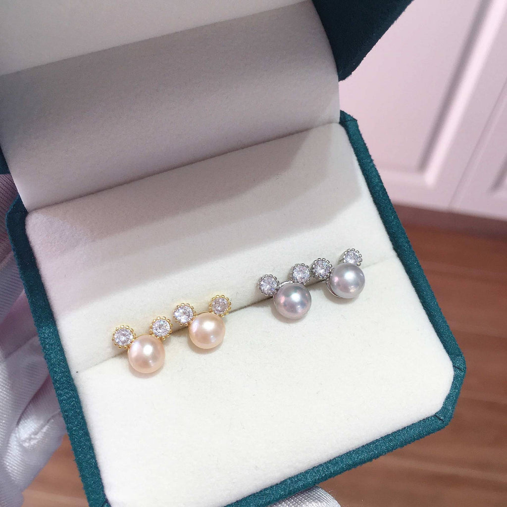 Cute Mickey‑Shaped Shell Pearl Stud Earrings, Dainty Delicate Pearl Earrings for Women