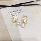 Butterfly Shell‑Pearl Drop Earrings for Women, 925 Sterling Silver Post