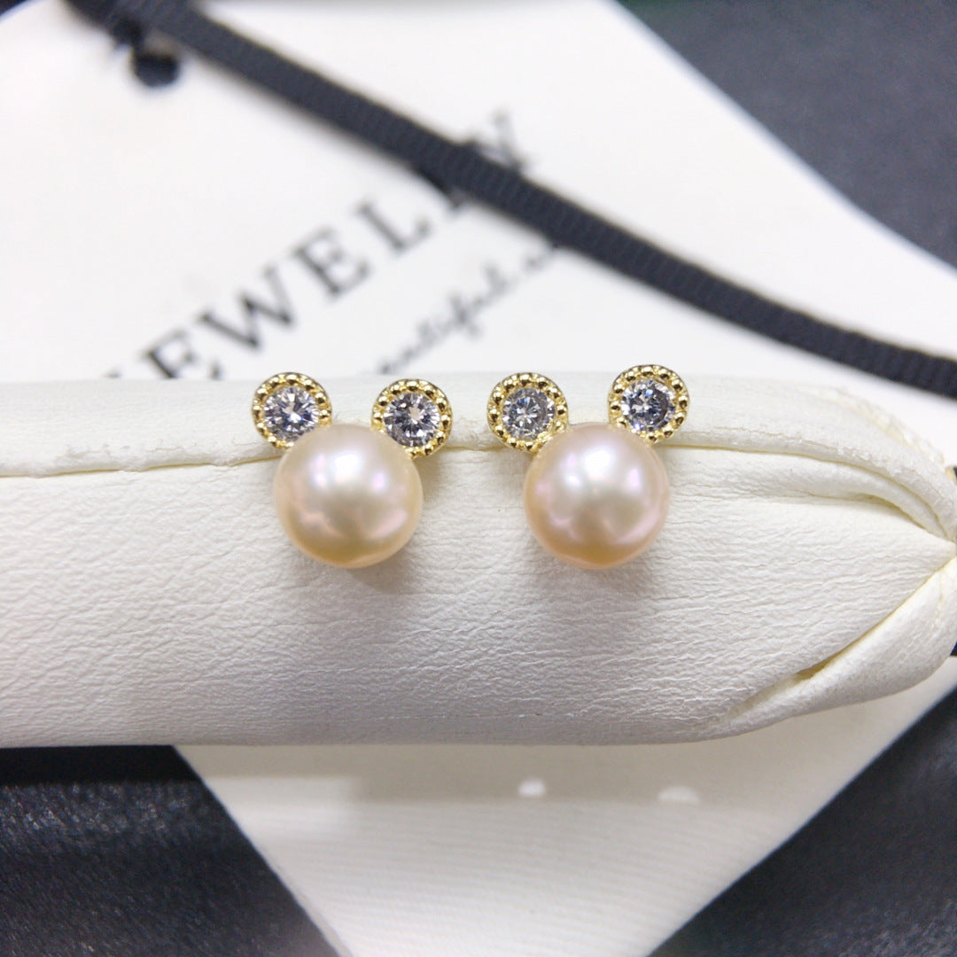 Cute Mickey‑Shaped Shell Pearl Stud Earrings, Dainty Delicate Pearl Earrings for Women
