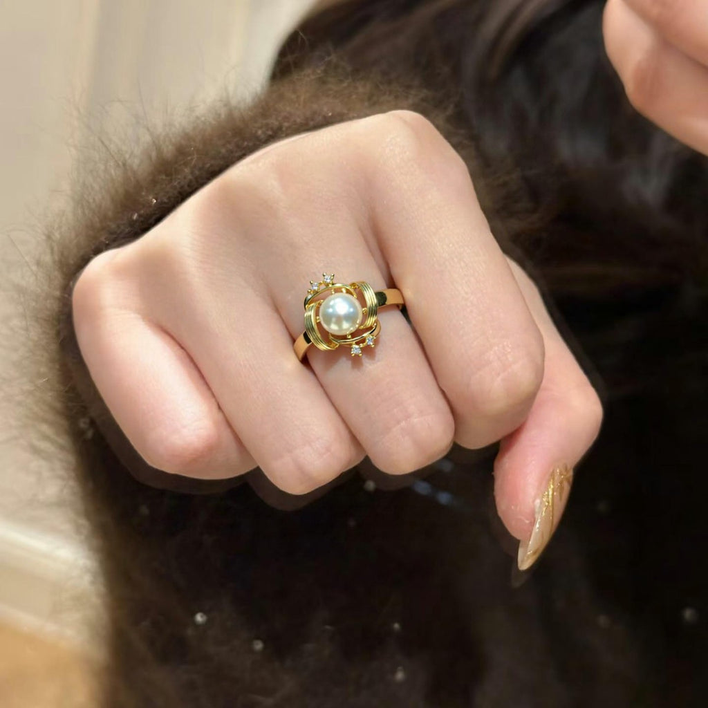 Twisted Shell Pearl Ring, Fashion 3D‑Design Women’s Pearl Jewelry