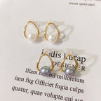 Minimalist Hollow Teardrop Shell Pearl Stud Earrings, 18K Gold‑Tone Plated 925 Sterling Silver Post Elegant Earrings for Women