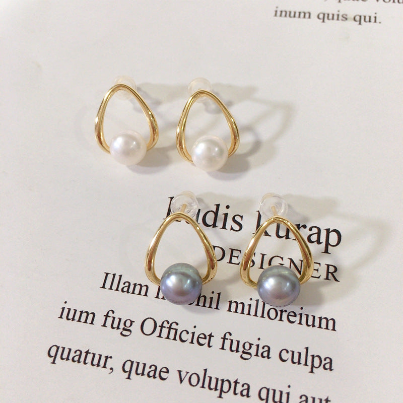 Minimalist Hollow Teardrop Shell Pearl Stud Earrings, 18K Gold‑Tone Plated 925 Sterling Silver Post Elegant Earrings for Women