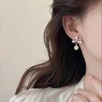 Enamel Flower Shell Pearl Drop Earrings, Micro‑Pave Cubic Zirconia Dainty Pearl Earrings for Women