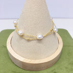 5‑6mm Rice‑Shape Shell Pearl Double Layer Bracelet, 18K Gold Filled Women Hand Jewelry