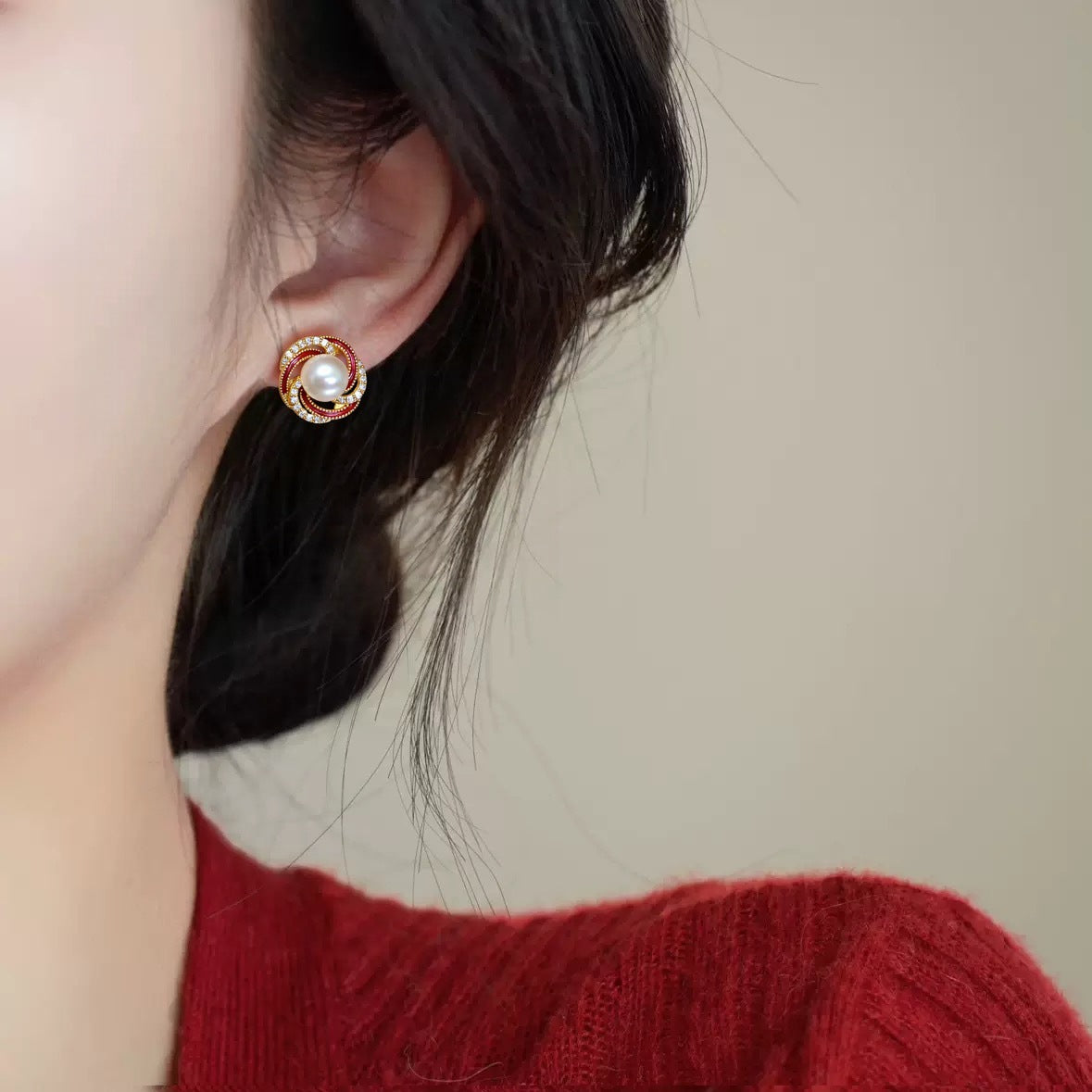 18K Gold‑Plated Bird‑Nest Shell Pearl Stud Earrings, 925 Sterling Silver Post for Women