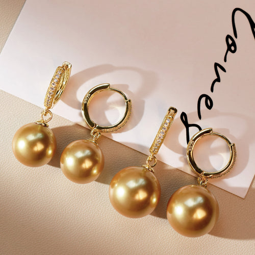 Cubic Zirconia Huggie Hoop Pearl Drop Earrings for Women, Light‑Luxury Versatile Multicolor Shell Pearl Dangle Earrings, Fashion Jewelry