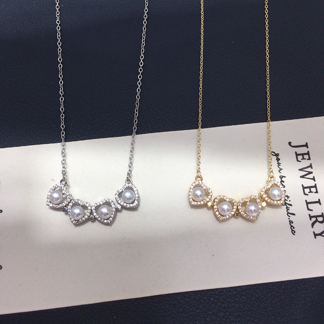 Magnetic Convertible Four‑Leaf‑Clover Shell Pearl Pendant Necklace, Micro‑Pave Cubic Zirconia Two‑Way Wear Women Jewelry