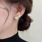 Dual‑Tone Bow Shell Pearl Stud Earrings, Exquisite Two‑Color Bow Design 925 Sterling Silver Post Earrings for Women