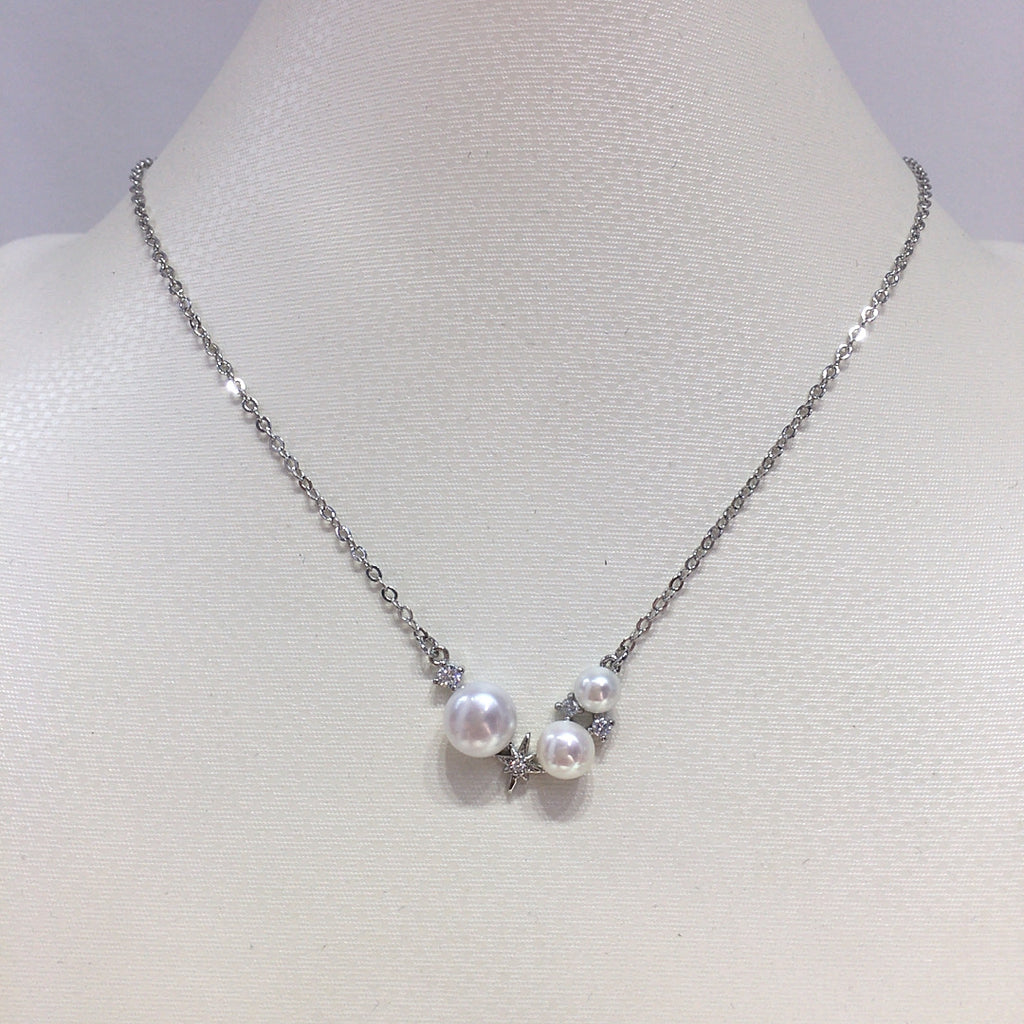 Six‑Pointed Star Multi‑Shell‑Pearl Pendant Necklace, Dainty Women Clavicle Chain