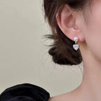 Heart‑Shaped Shell Pearl Drop Earrings, Natural Shell Inlay 18K Gold‑Tone 925 Sterling Silver Post Earrings for Women