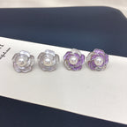 Vintage Camellia Shell Pearl Stud Earrings, Enamel Micro‑Pave Cubic Zirconia Women Ear Jewelry