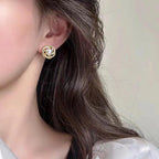 18K Gold‑Plated Bird‑Nest Shell Pearl Stud Earrings, 925 Sterling Silver Post for Women