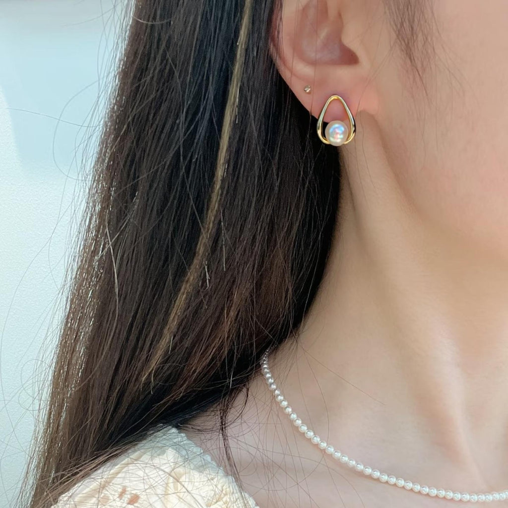 Minimalist Hollow Teardrop Shell Pearl Stud Earrings, 18K Gold‑Tone Plated 925 Sterling Silver Post Elegant Earrings for Women