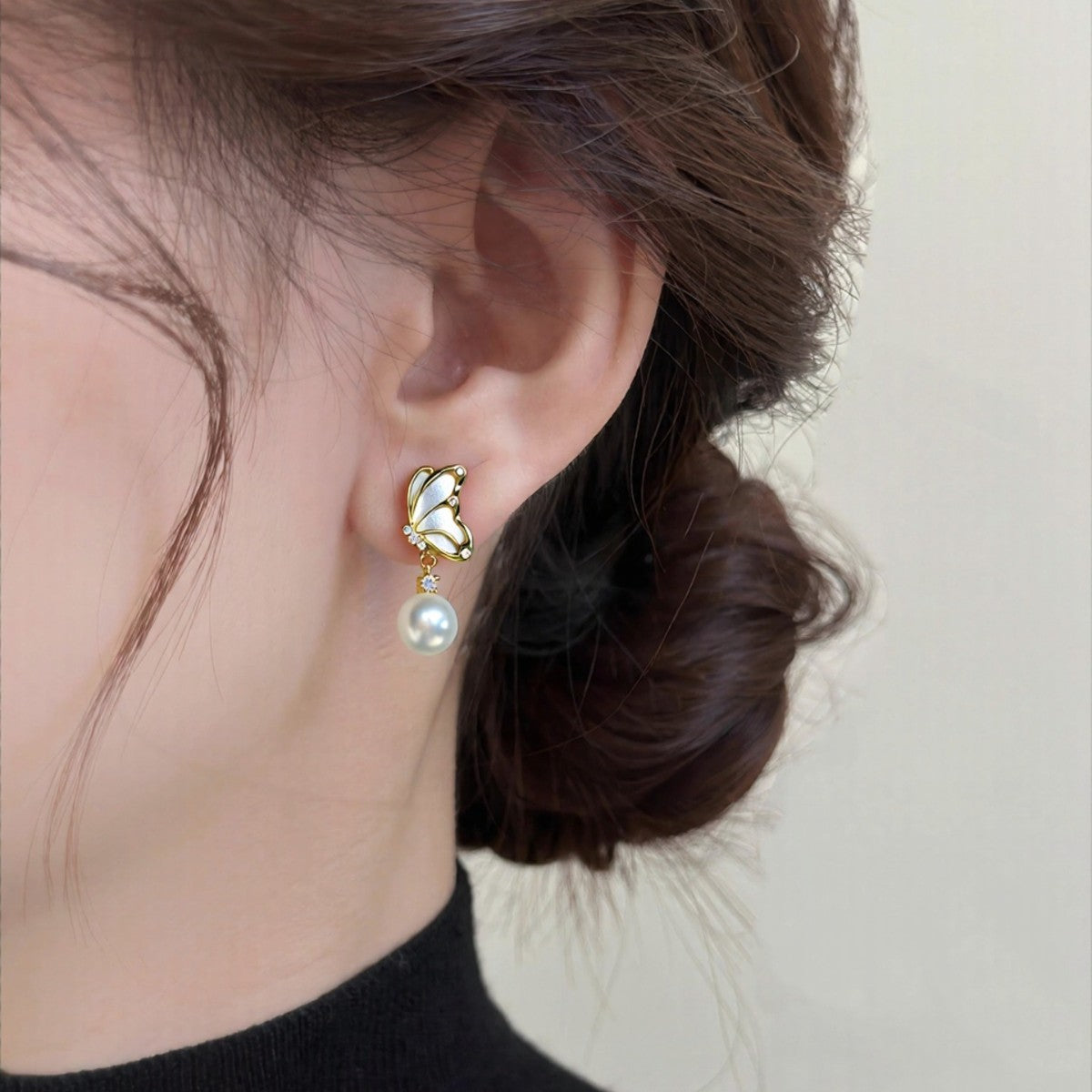 Butterfly Shell‑Pearl Drop Earrings for Women, 925 Sterling Silver Post