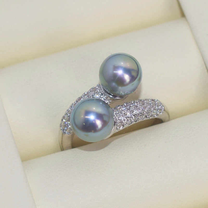 Two‑Pearl Open Adjustable Ring, Round High‑Lustre Shell Pearl, Daily Wear Versatile Jewelry