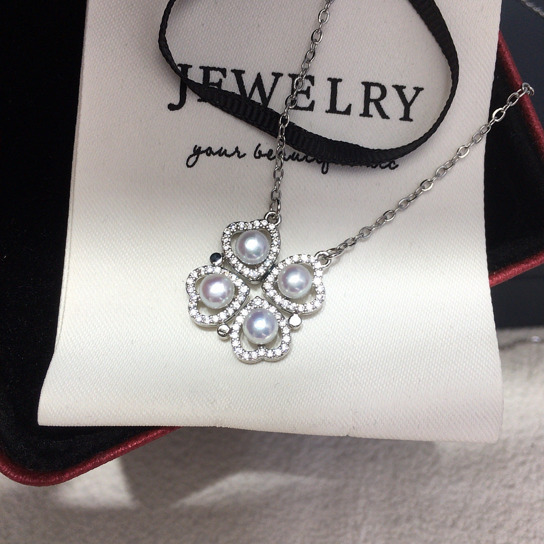 Magnetic Convertible Four‑Leaf‑Clover Shell Pearl Pendant Necklace, Micro‑Pave Cubic Zirconia Two‑Way Wear Women Jewelry