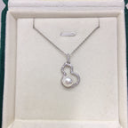 Gourd Shape Shell Pearl Necklace for Women, Lucky Hollow Gourd Pendant Inlaid Cubic Zirconia, Gold & Silver Two Tone Options